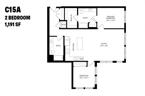 Floor plan for 2 beds, 2 baths, 1191 sqft